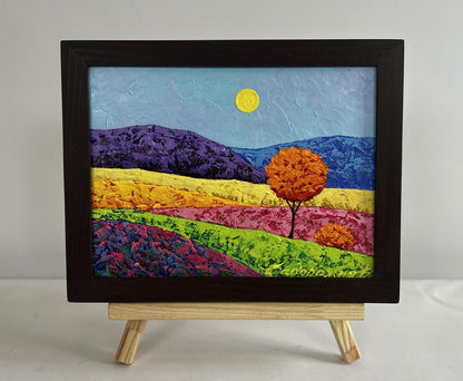 Oil painting of lonely tree in vibrant fields by V. Zadorozhnya, framed