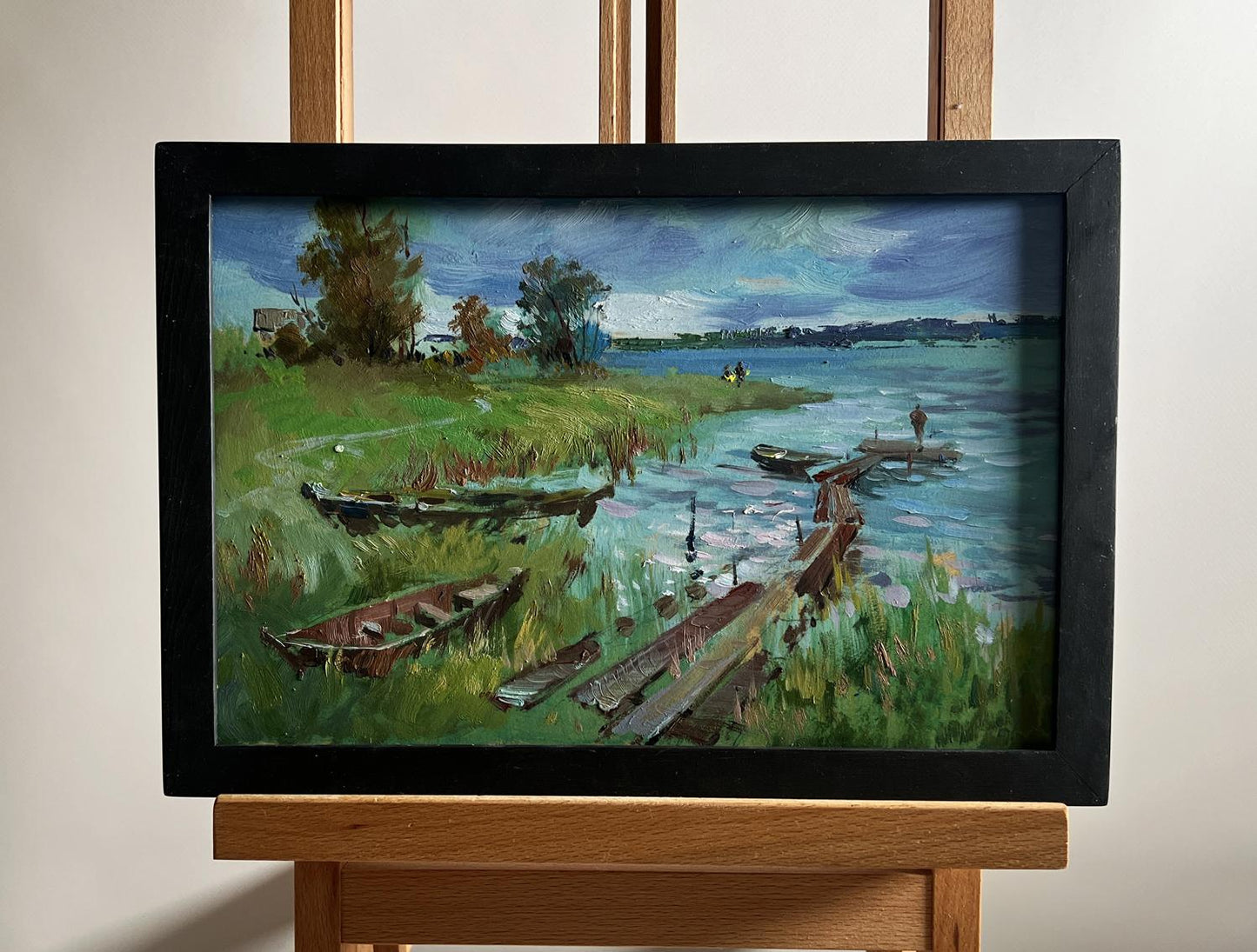 Framed oil painting River melancholy by Yuriy Suprunchuk lakeside scene