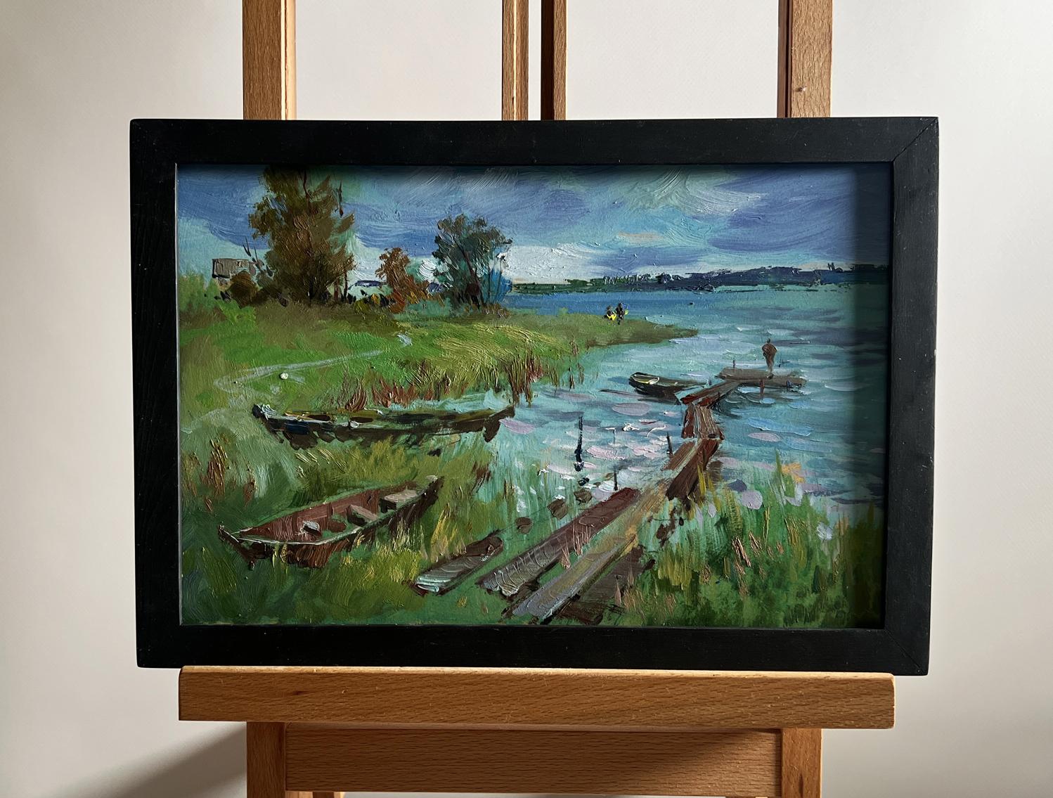 Framed oil painting River melancholy by Yuriy Suprunchuk lakeside scene