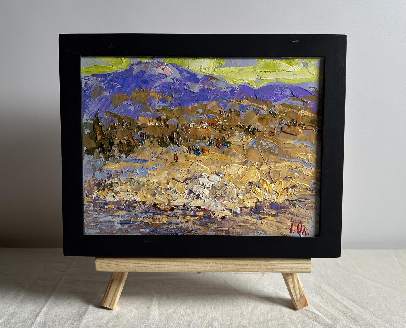 Oil painting The bank of a mountain river by Oleksiy Ivanyuk in black frame