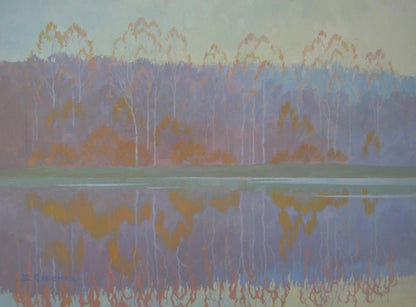 Autumn reflections oil painting by Valery Savenets with lavender hues