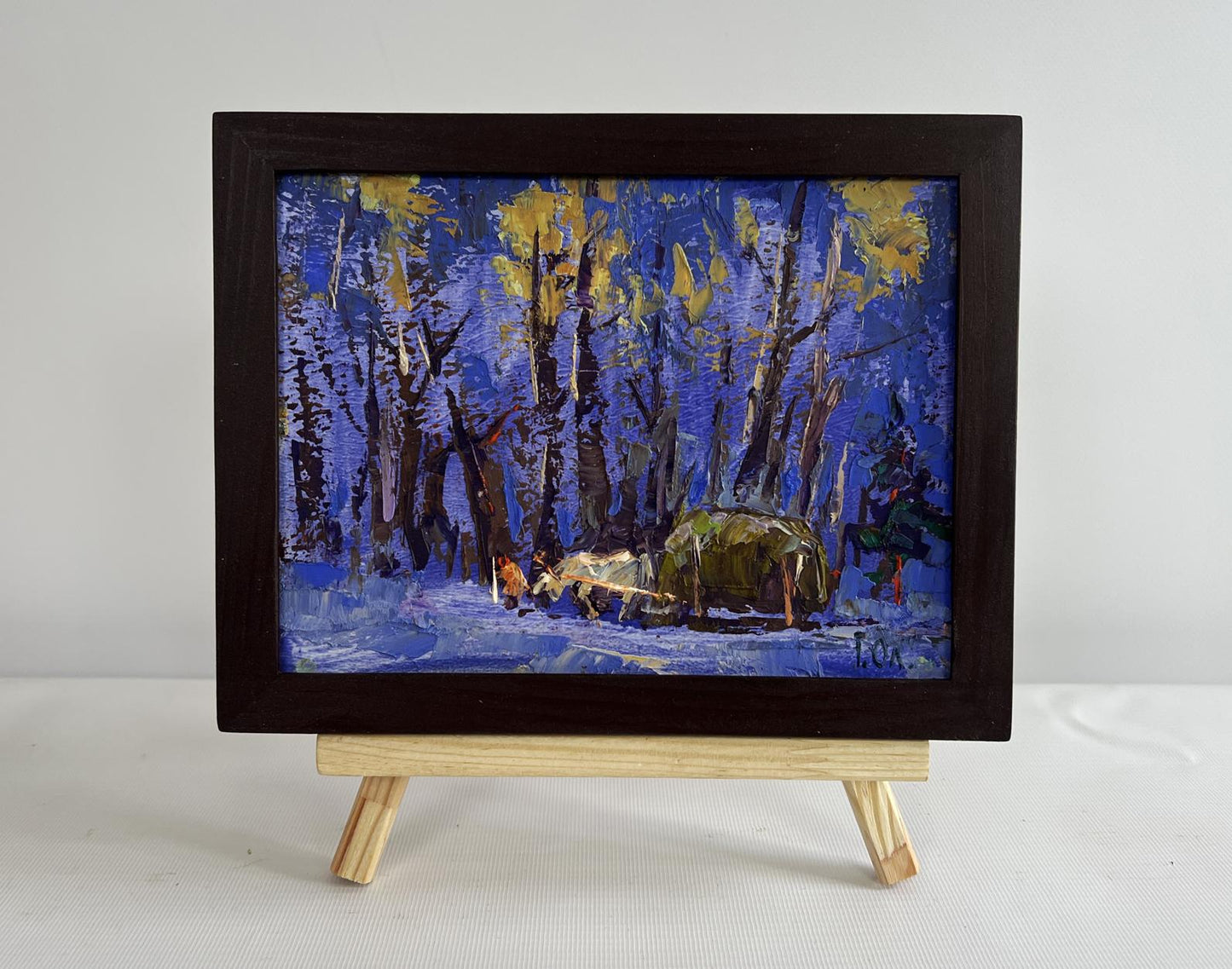 Oil painting Home on a winter evening by Oleksiy Ivanyuk in wooden frame