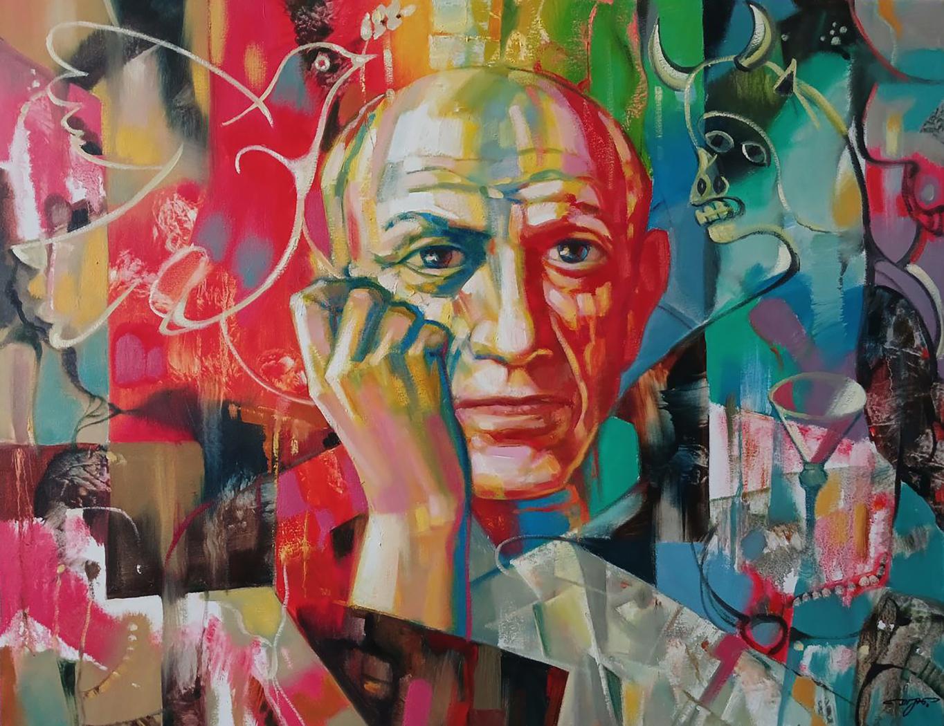 Abstract oil painting Picasso in thought by Anatoly Tarabanov
