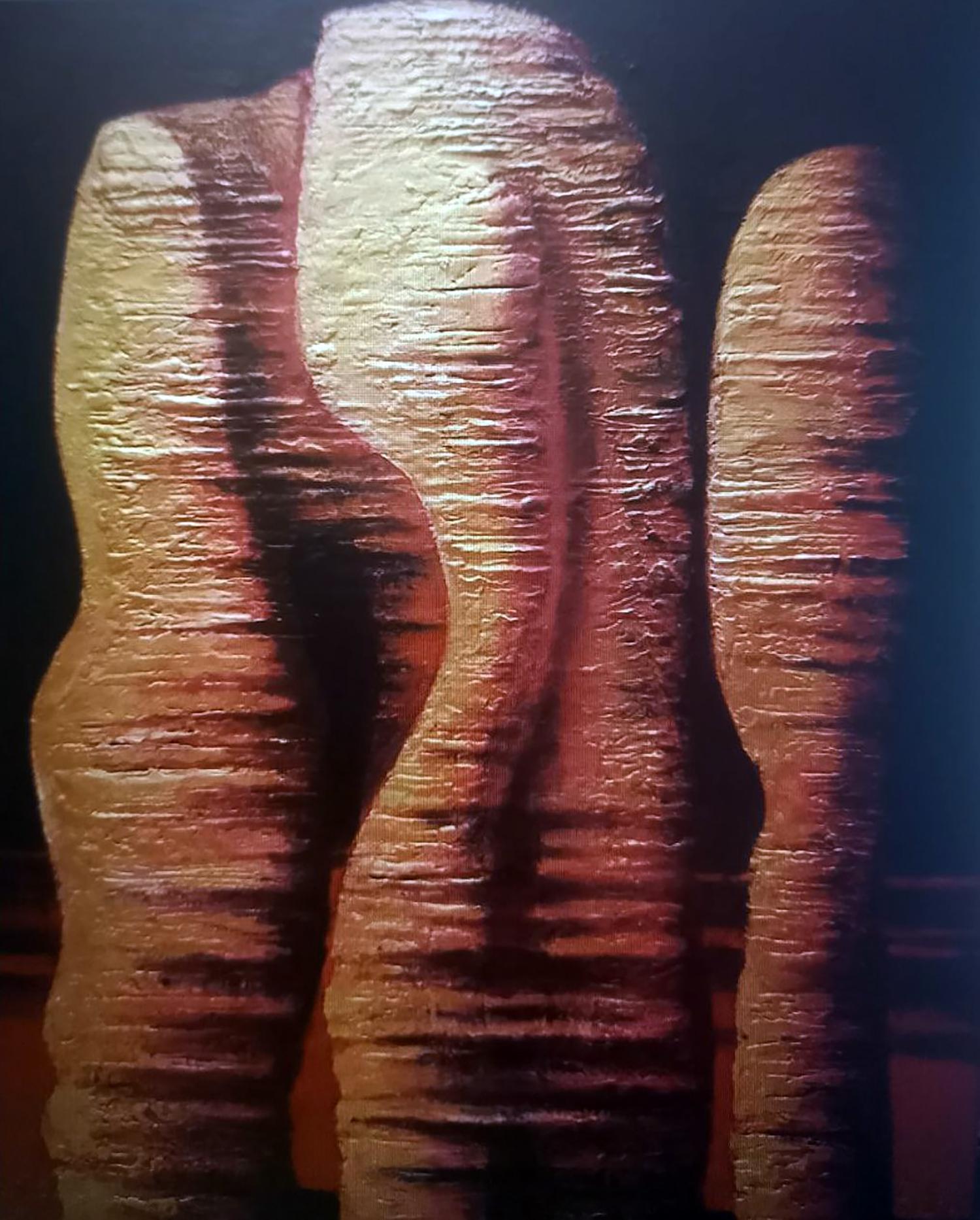 Oil painting Weathering by Alexander Strashevich: three textured reddish-brown forms