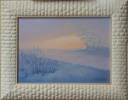 Oil painting Frosty winter morning by Vasily Korkishko in serene blues