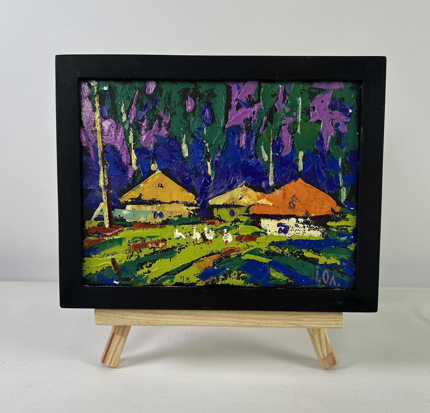 Oil painting Sky with peace over sleeping earth by Oleksiy Ivanyuk in black frame
