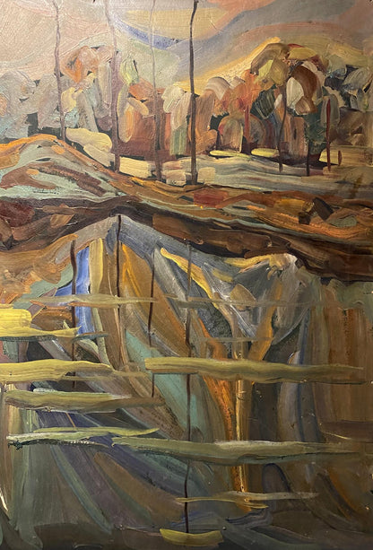 Oil painting Study in the Fog by Mykola Reznik abstract landscape