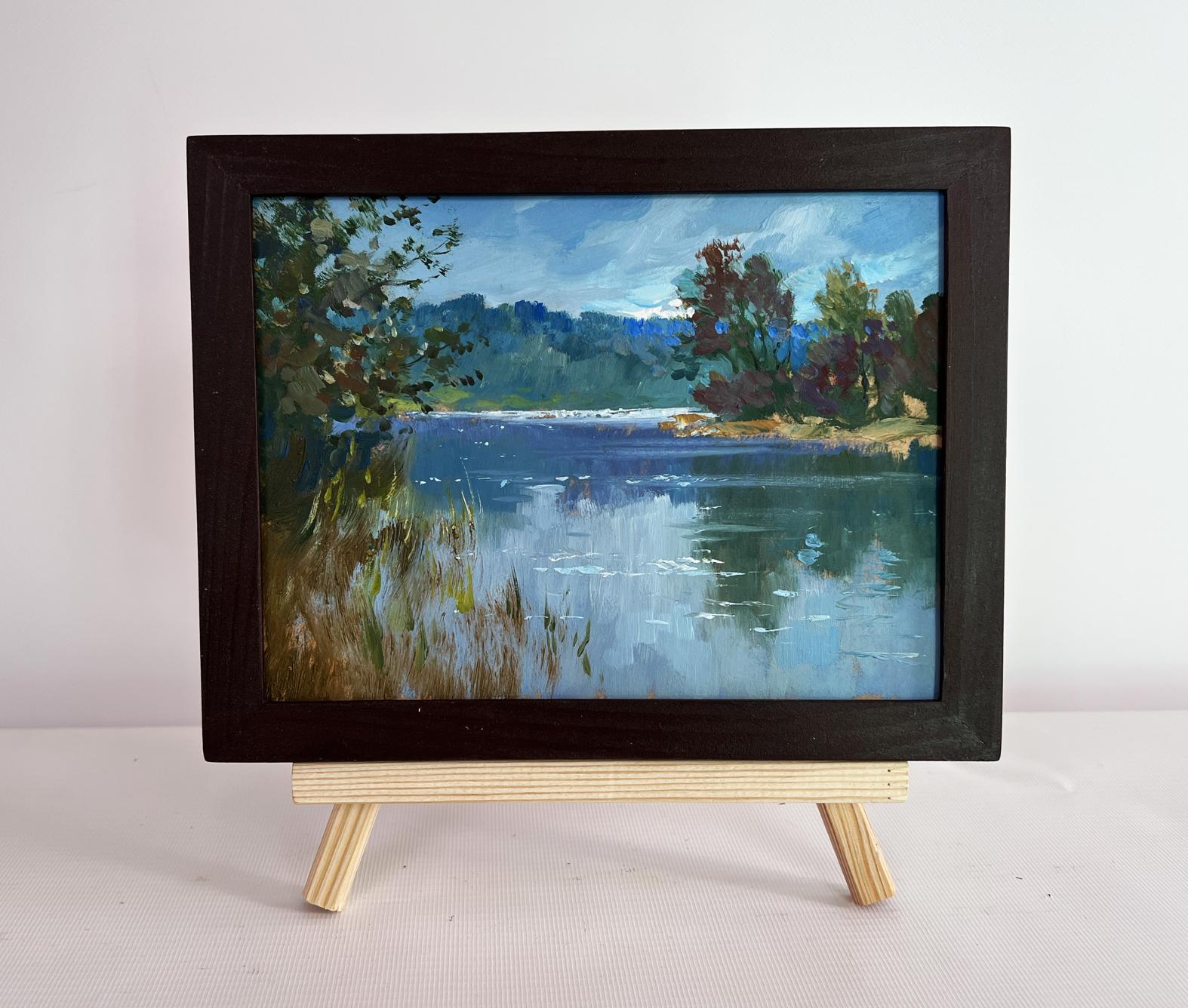 Oil painting By the evening in nature by Yuriy Suprunchuk in wooden frame