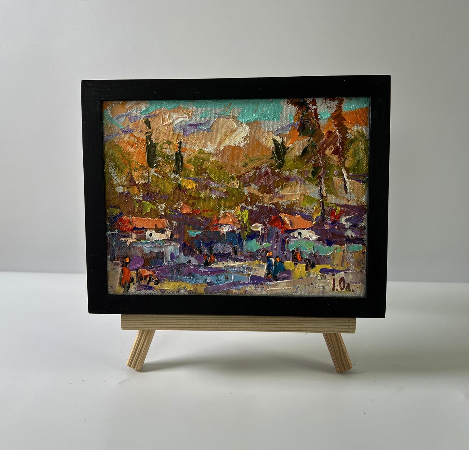 Oil painting Village after the rain by Oksana Ivanyuk in black frame