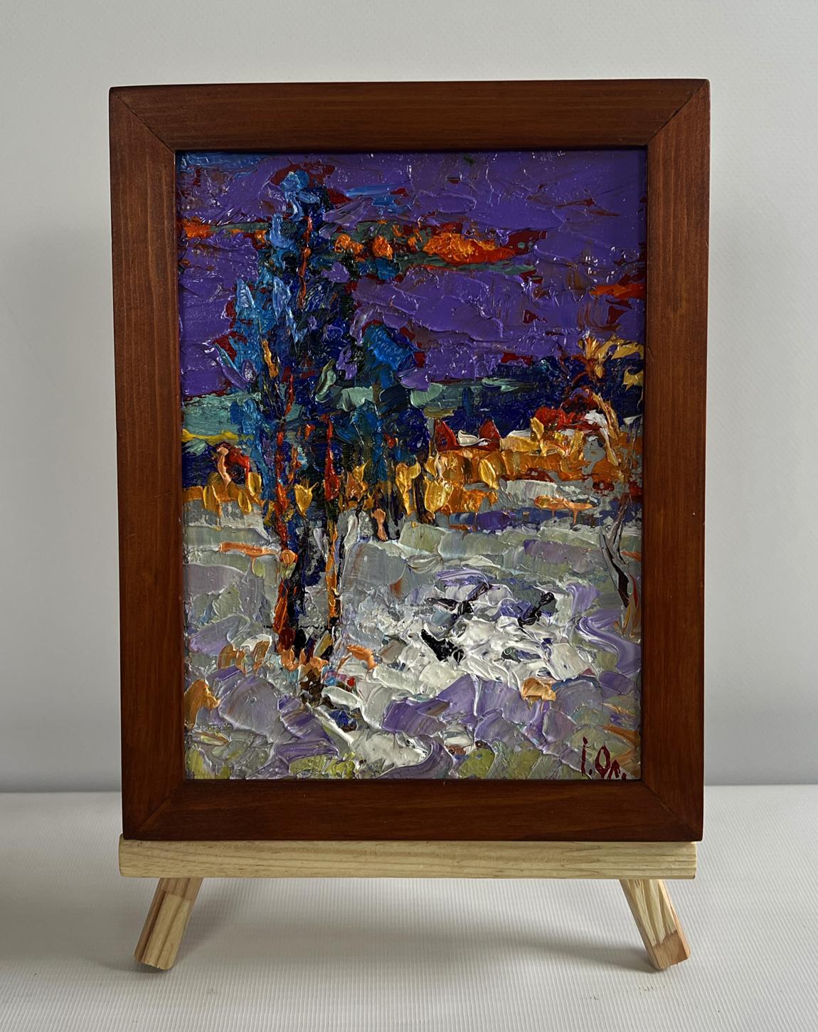 Oil painting Quiet winter evening by Oleksiy Ivanyuk in wooden frame