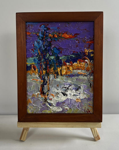 Oil painting Quiet winter evening by Oleksiy Ivanyuk in wooden frame