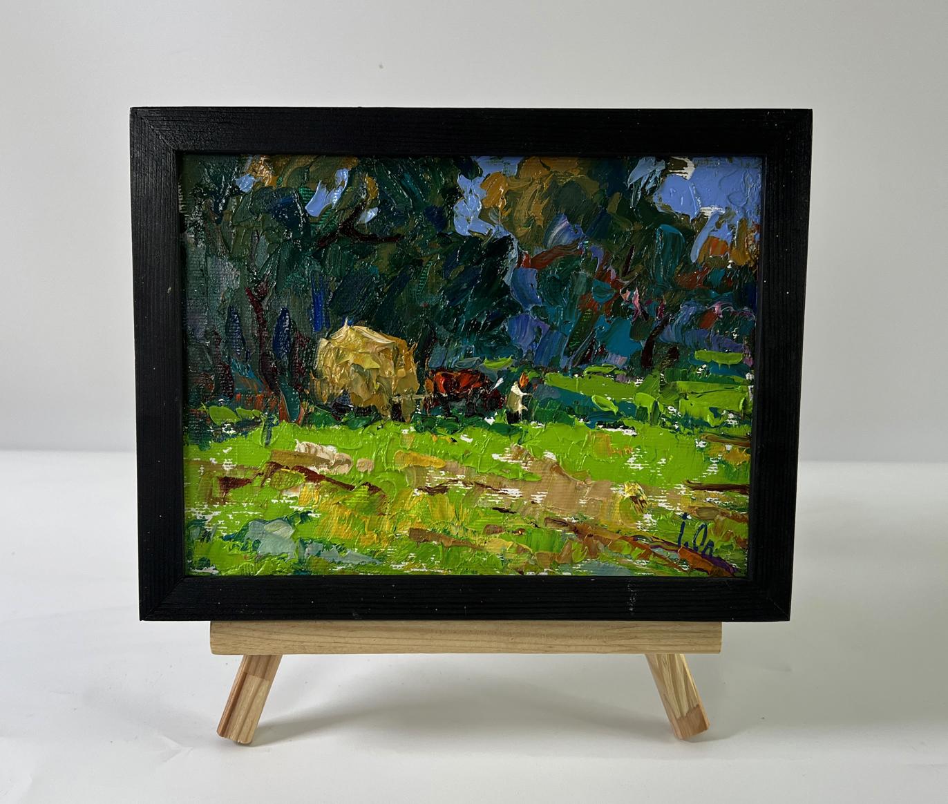 Oil painting Near the summer forest by Oleksiy Ivanyuk in black frame