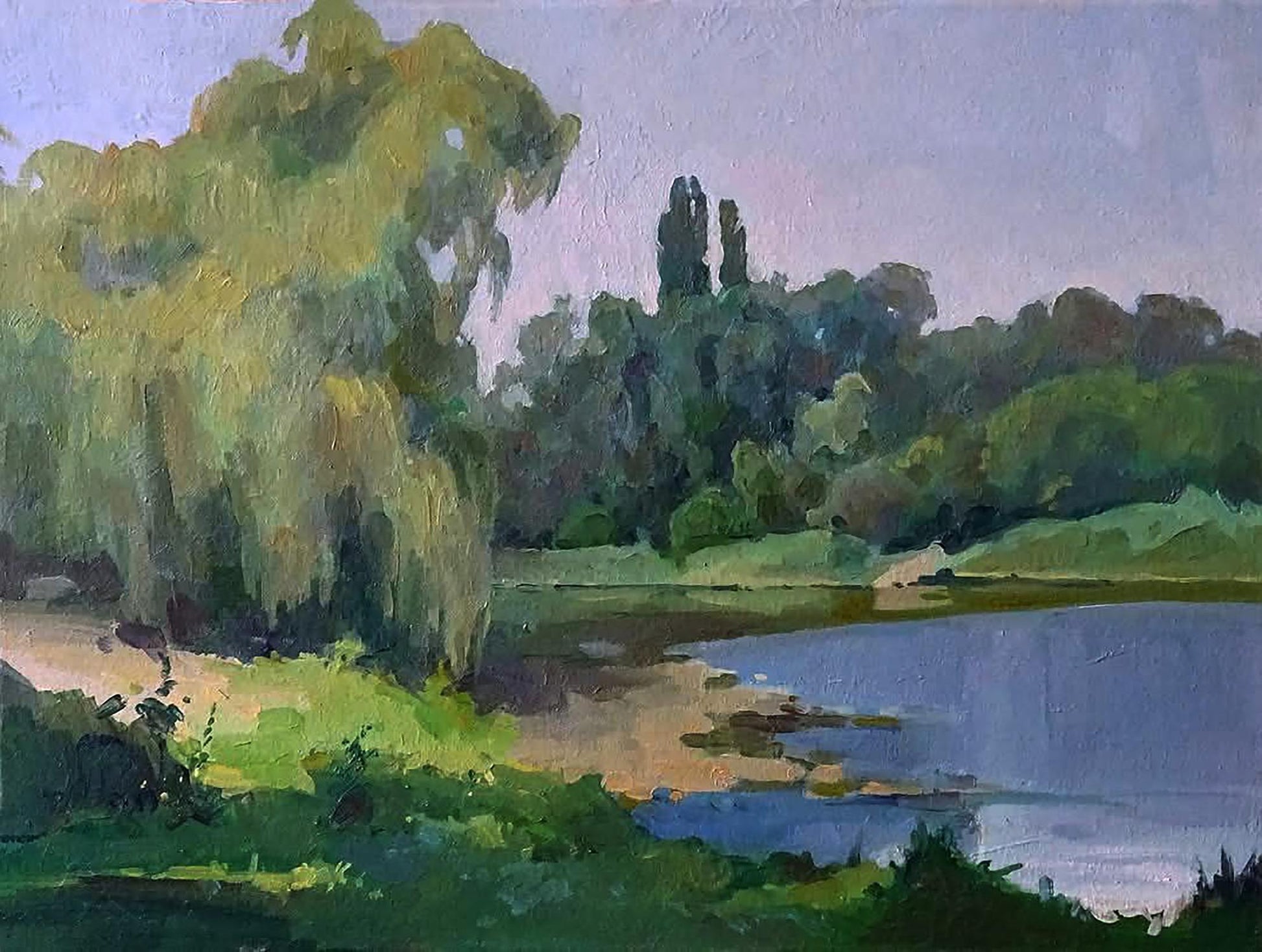 Serene oil painting Near the summer river by Anastasia Yaroshevich