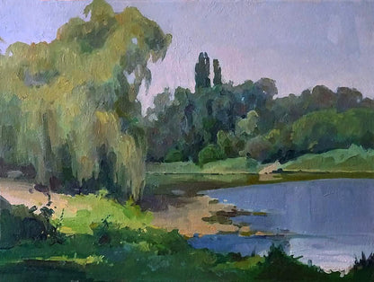 Serene oil painting Near the summer river by Anastasia Yaroshevich