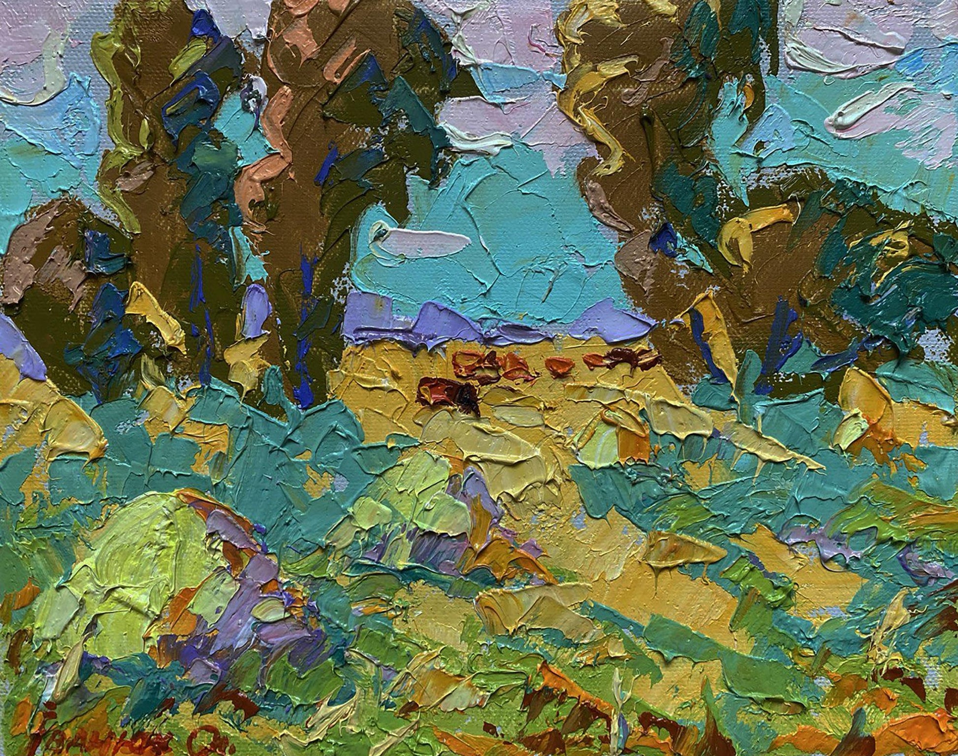 Vibrant impressionist oil painting Morning on the pasture by Oleksiy Ivanyuk