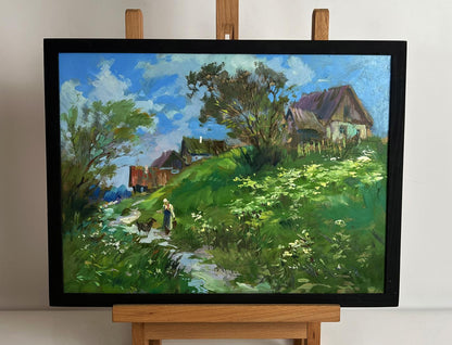 Oil painting A walk near the village by Yuriy Suprunchuk, rustic fields scene