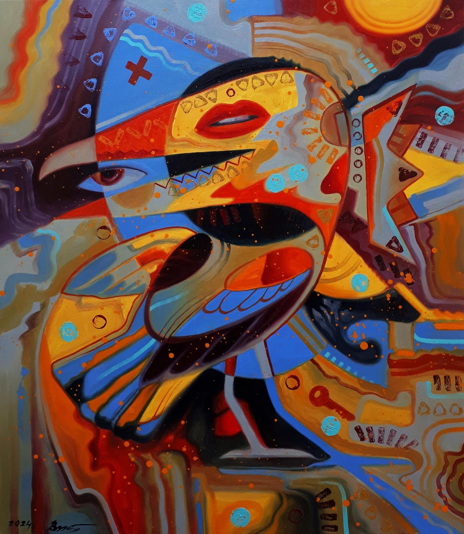 Vibrant Oil Painting Colors of Intention by Sergiy Voichenko with stylized bird