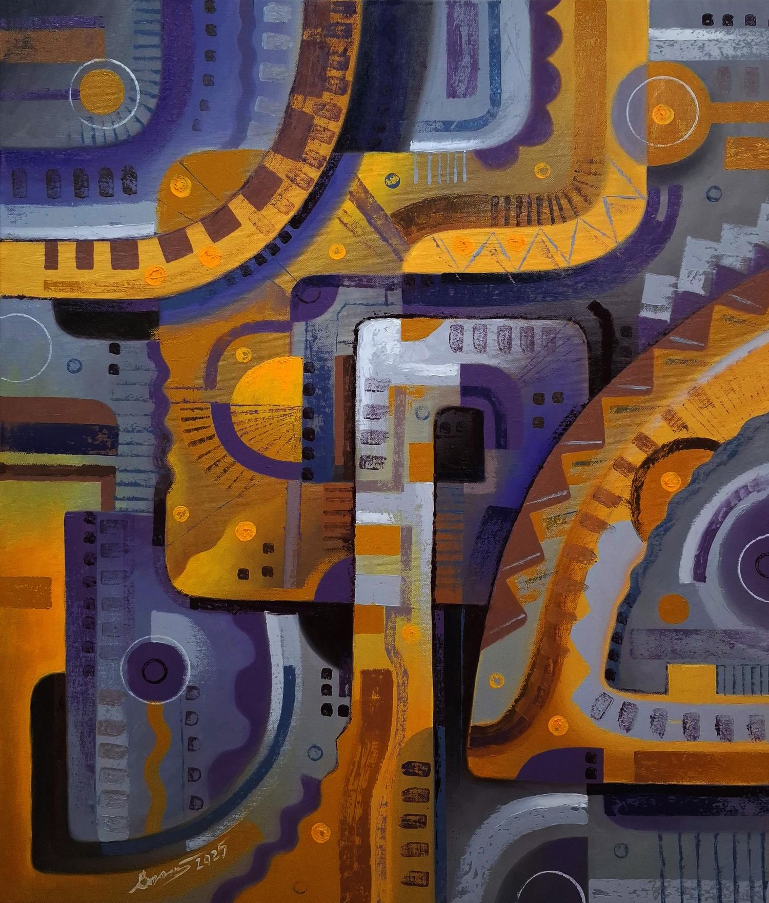 Oil painting Walking in the labyrinth by Sergiy Voichenko, bold geometric shapes
