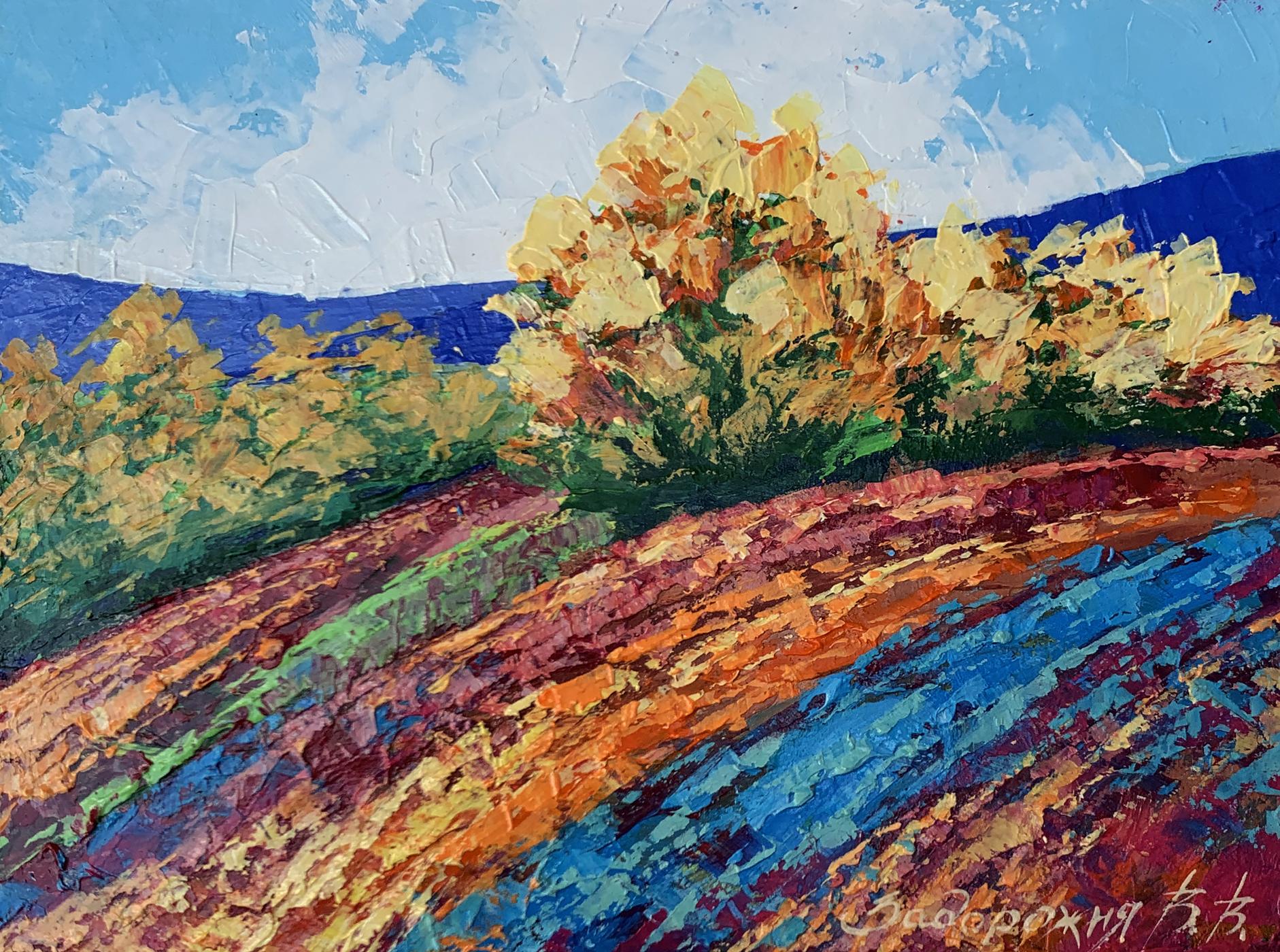 Vibrant impressionist oil painting Autumn days in the mountains by V. Zadorozhnya