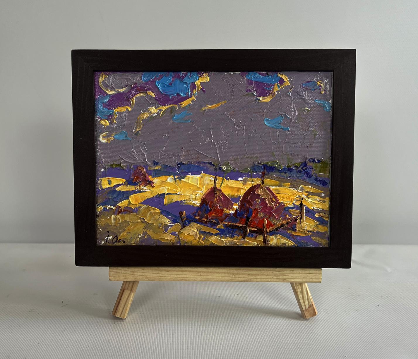 Oil painting Autumn golden fields by Oleksiy Ivanyuk in black frame