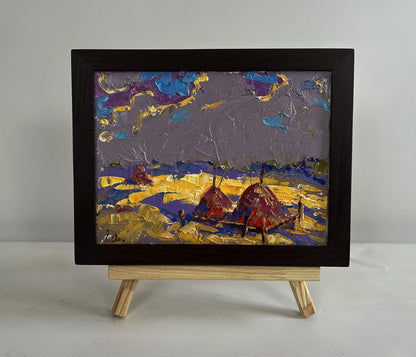 Oil painting Autumn golden fields by Oleksiy Ivanyuk in black frame
