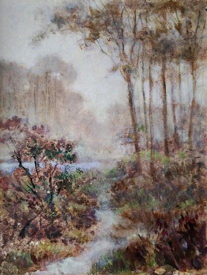 Misty watercolor forest path by Vitaly Duhnevich oil painting