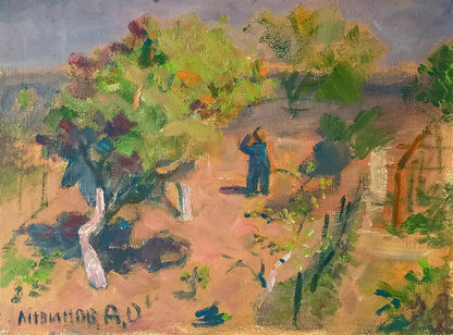 Vibrant impressionist oil painting In the Garden in Spring by Daniil Litvinov