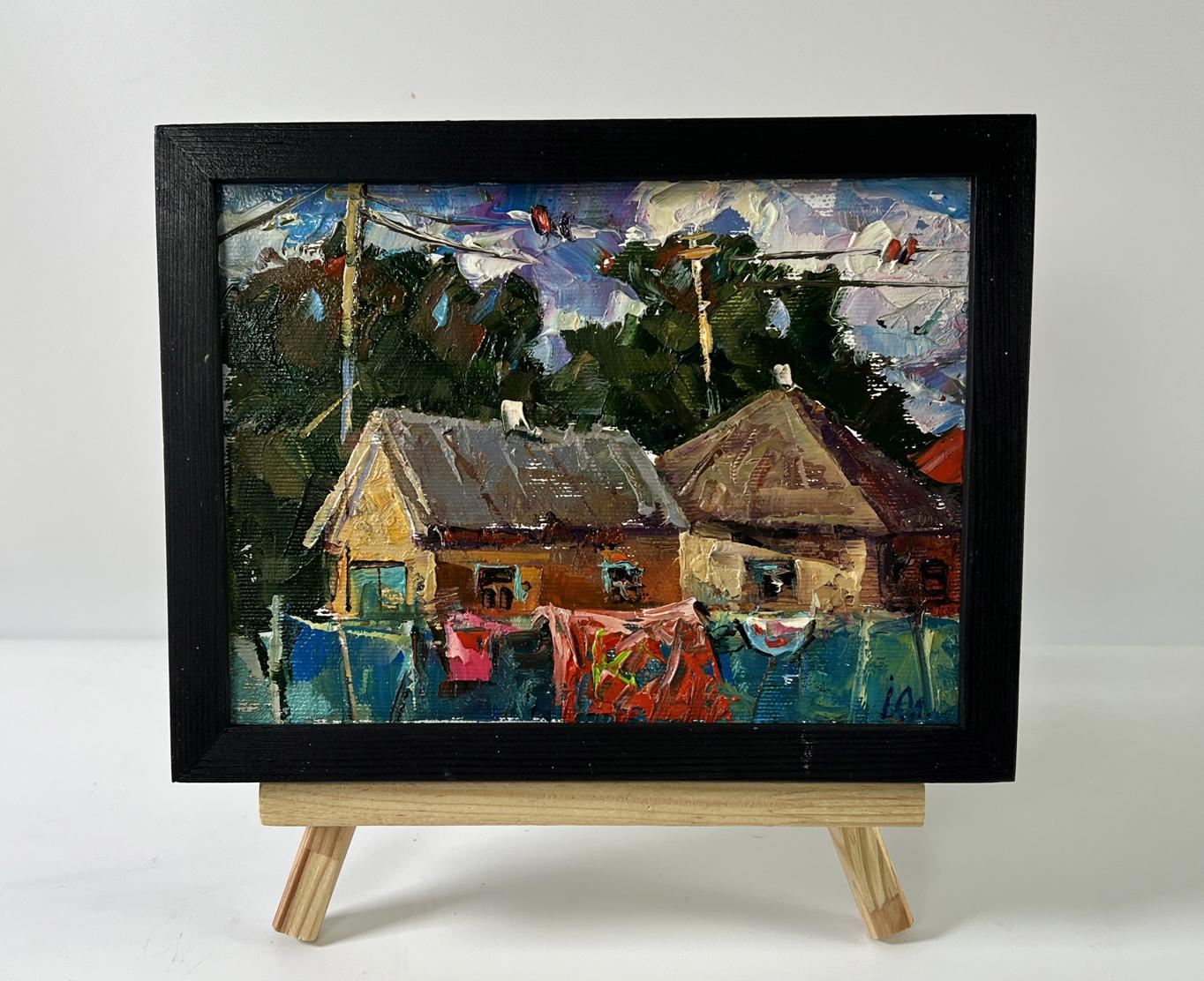 Oil painting Village street by Oleksiy Ivanyuk on wooden easel