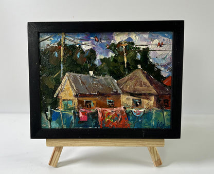 Oil painting Village street by Oleksiy Ivanyuk on wooden easel