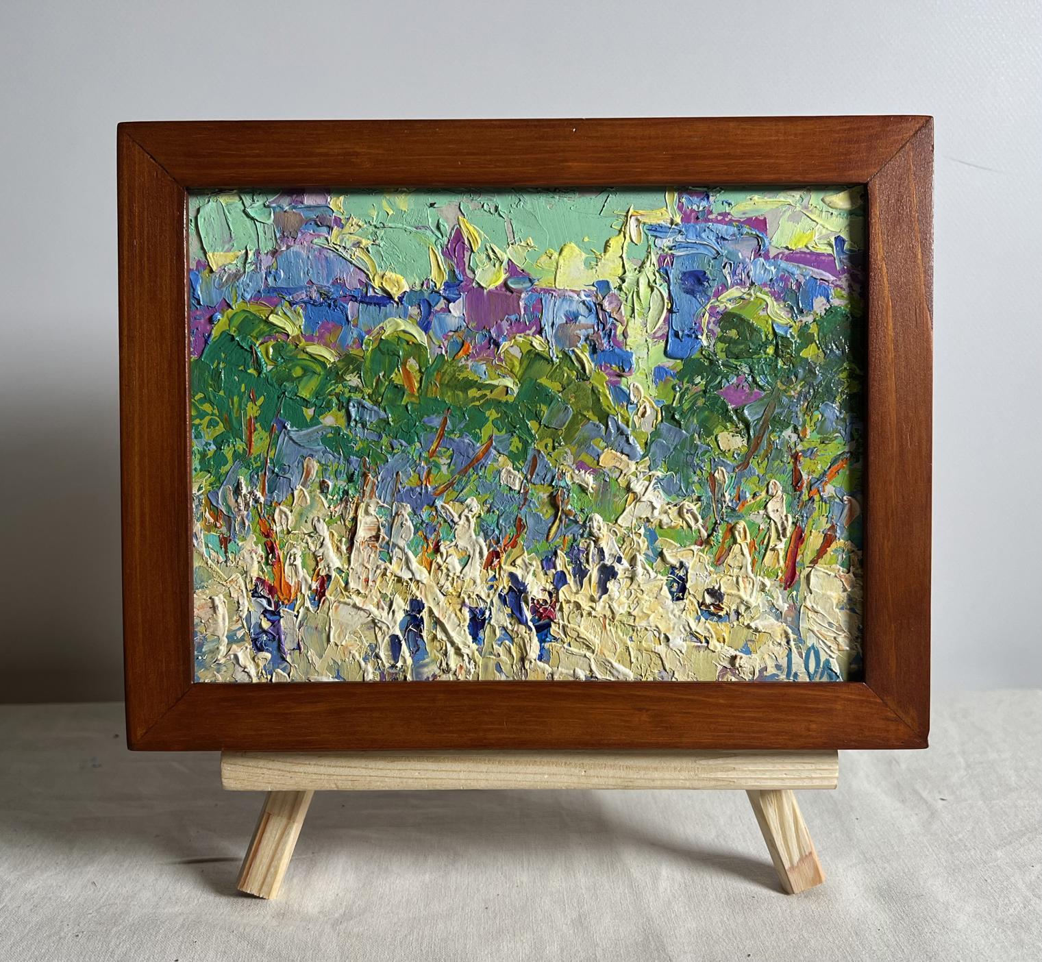 Oil painting Morning city life by Oleksiy Ivanyuk in wooden frame