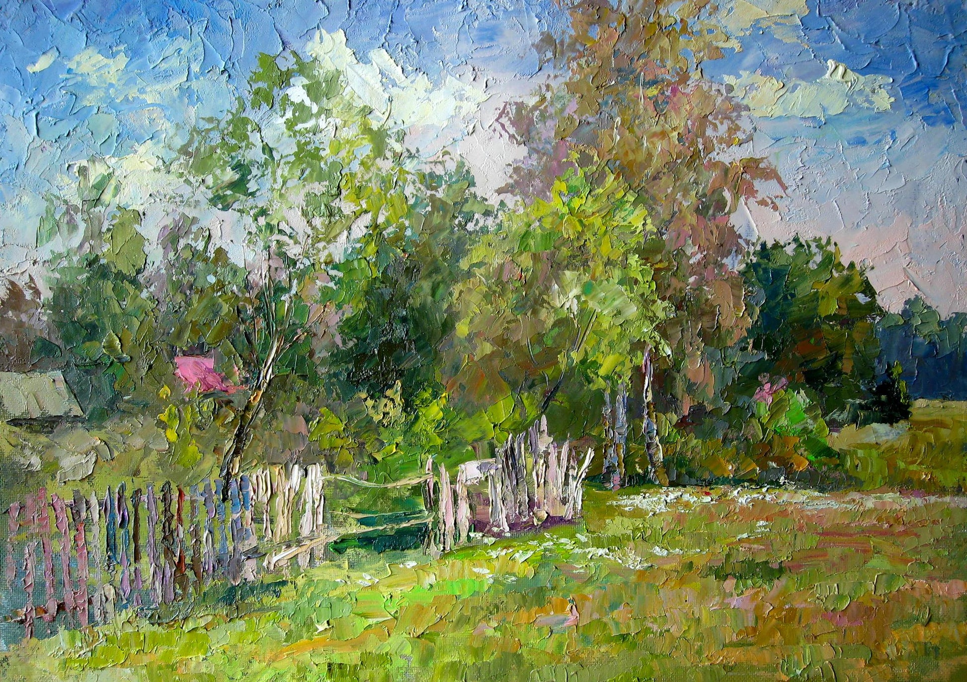 Vibrant impressionist oil painting On the outskirts by Boris Serdyuk rural scene