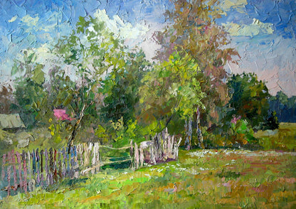 Vibrant impressionist oil painting On the outskirts by Boris Serdyuk rural scene