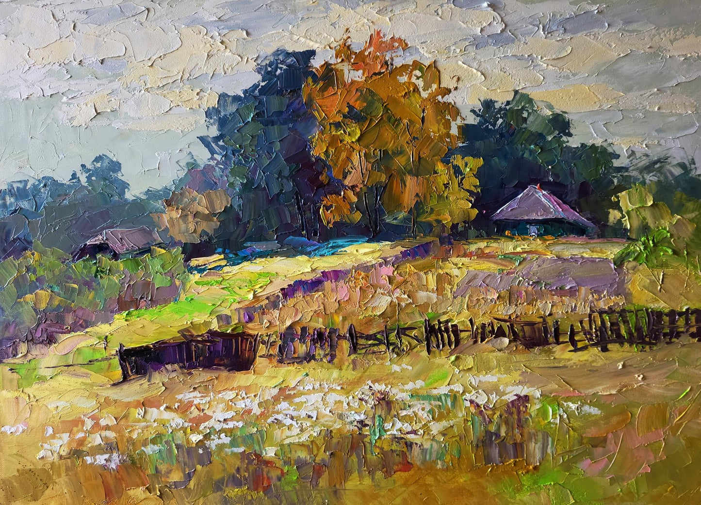 Impasto oil painting by Boris Serdyuk of autumn garden landscape