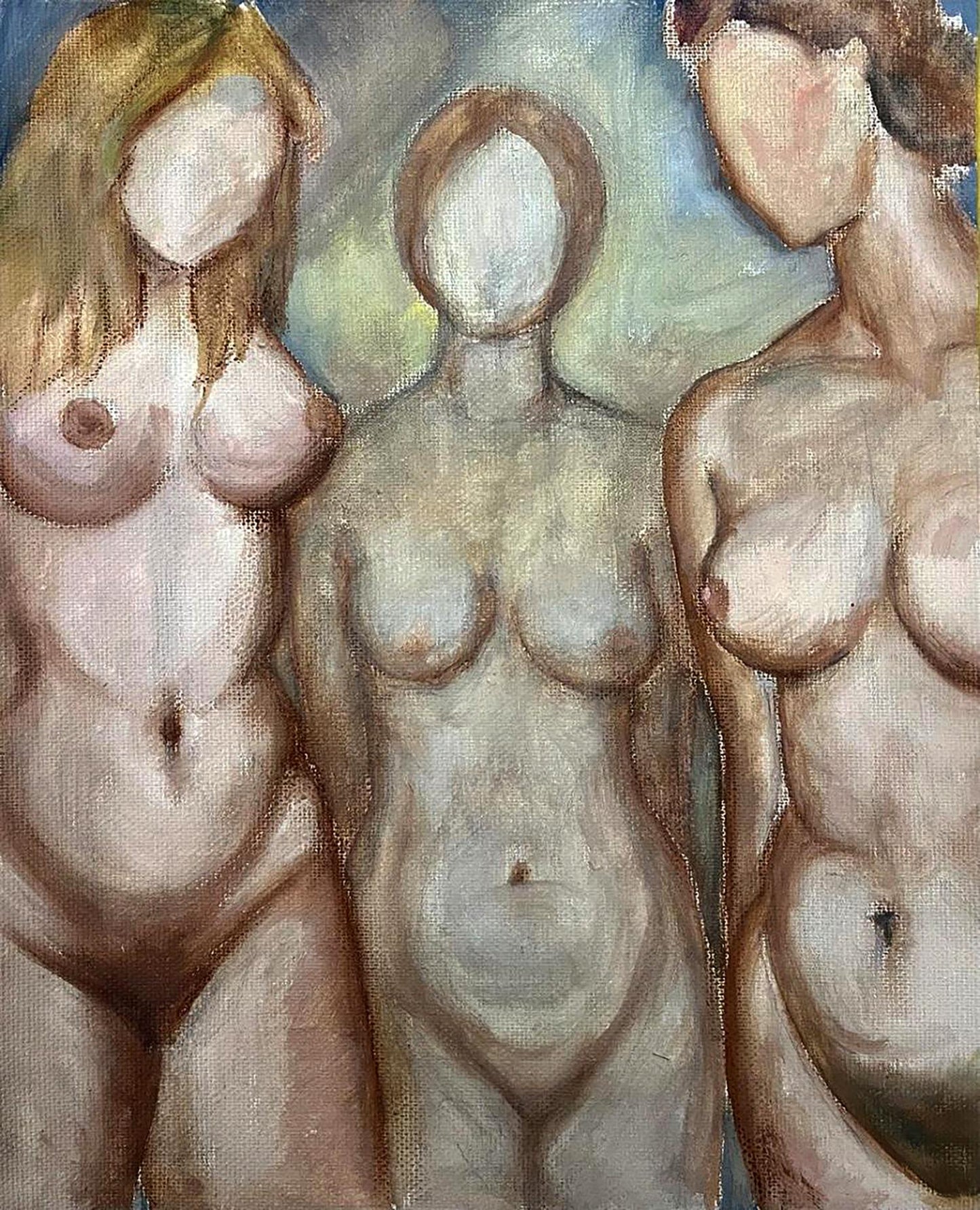 Oil painting Undraped models Tatyana Nikolsk: three figure faceless women