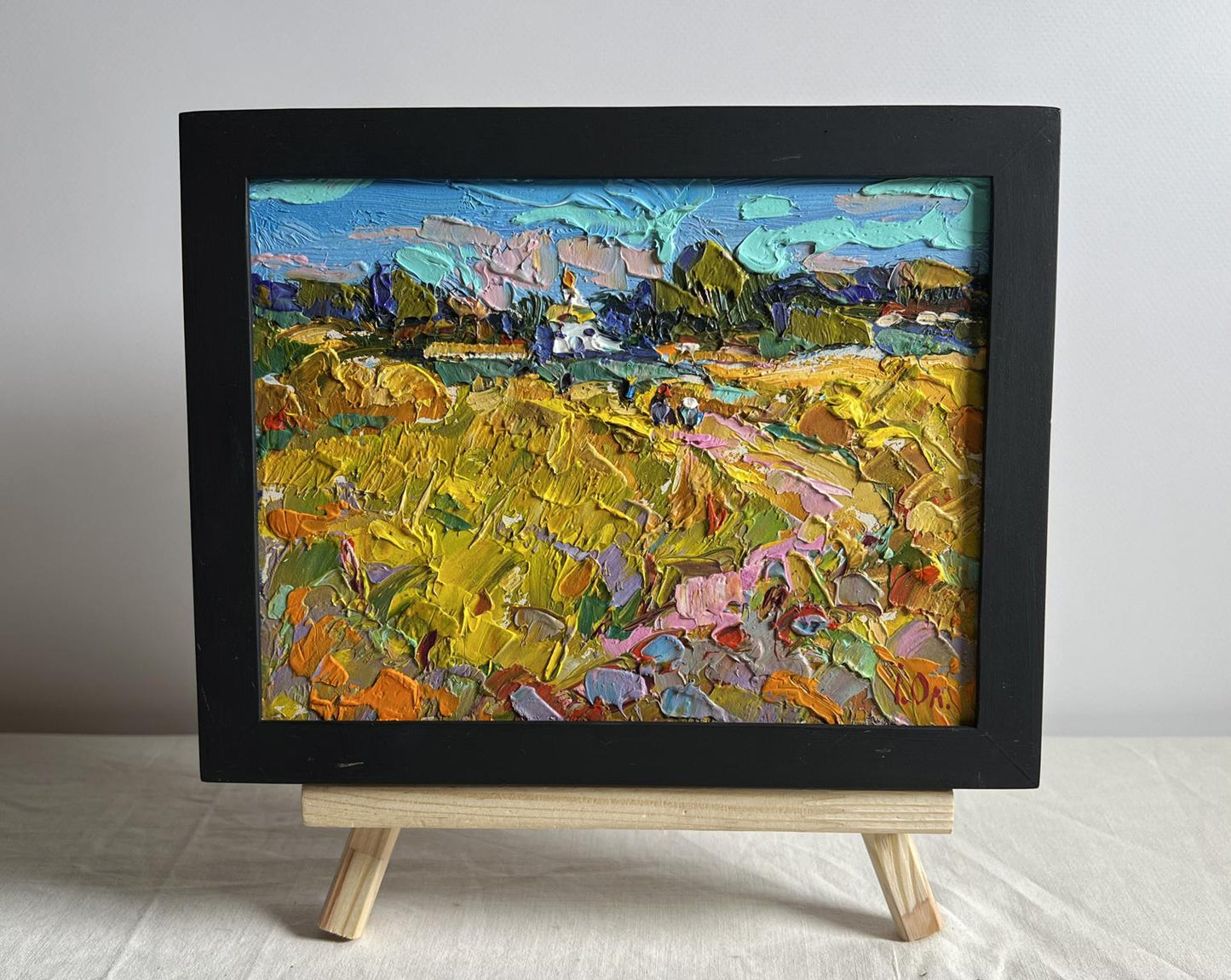 Vibrant impasto oil painting The road leading to the village by Oleksiy Ivanyuk in black frame