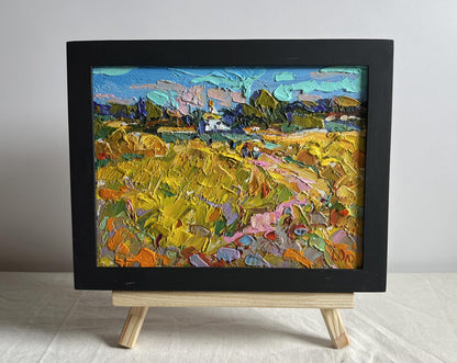 Vibrant impasto oil painting The road leading to the village by Oleksiy Ivanyuk in black frame