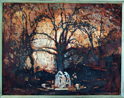 Oil painting One Day in the Park by Ed Potapenkov in light green frame