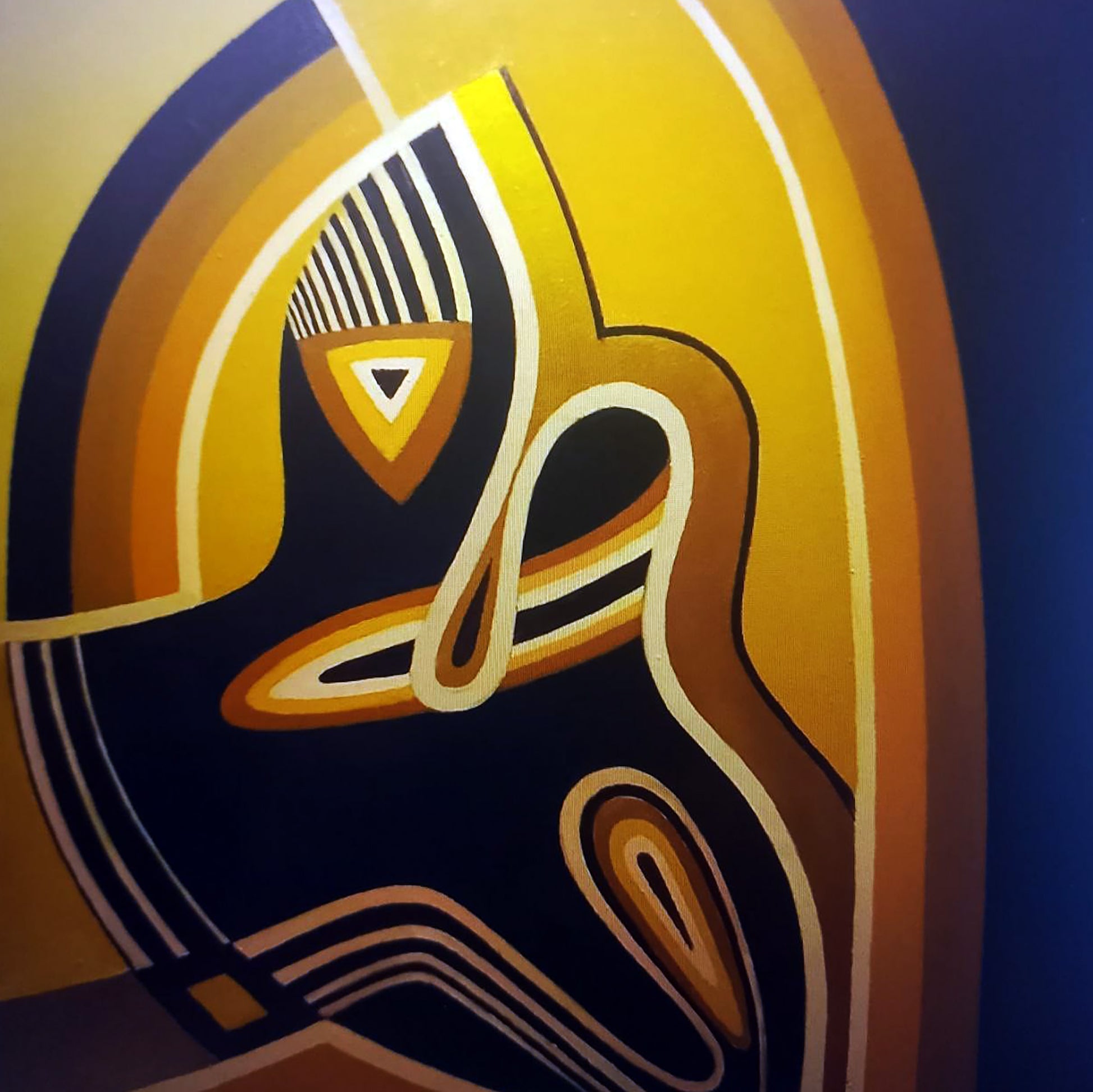 Oil painting Symbolism by Alexander Strashevich: bold geometric mural in yellow, black, orange