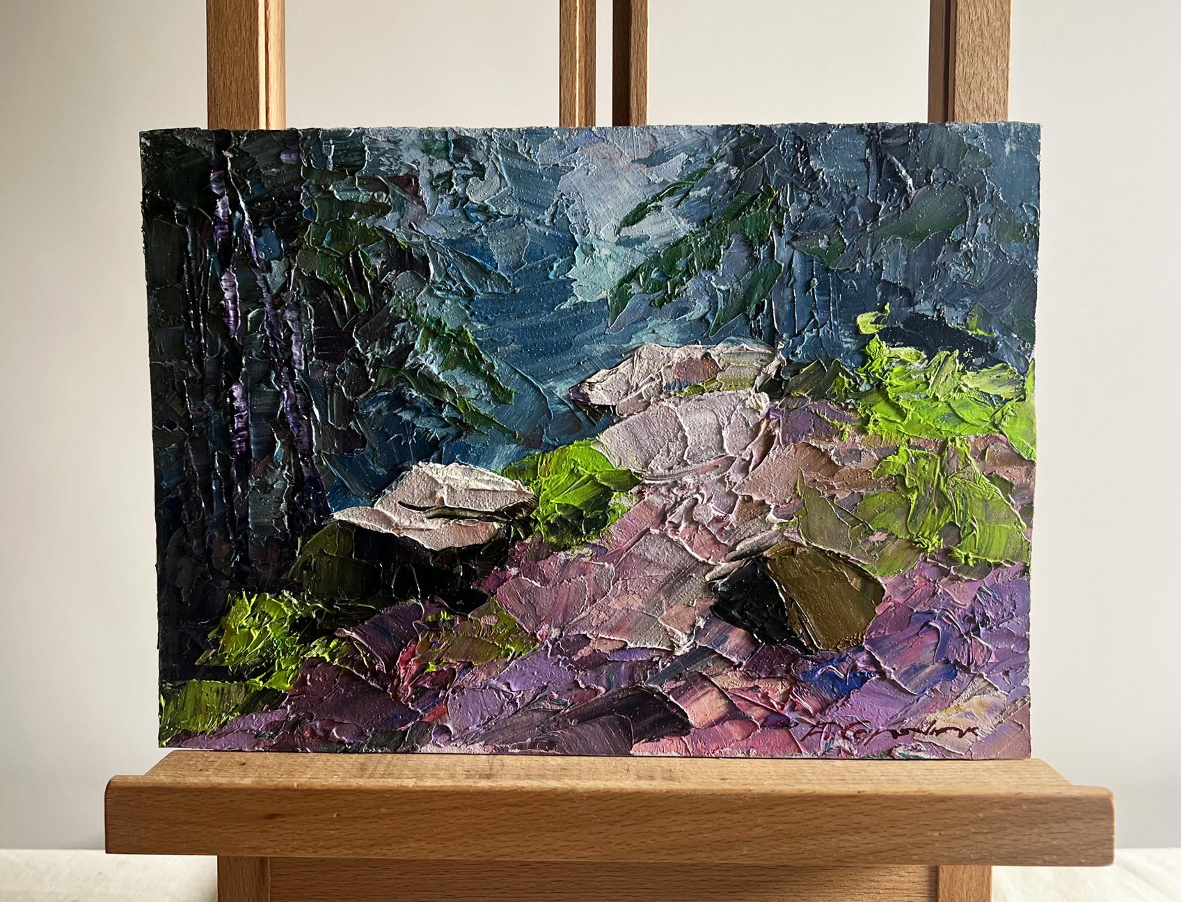 Oil painting Path in the forest by Boris Serdyuk, vibrant textured forest scene