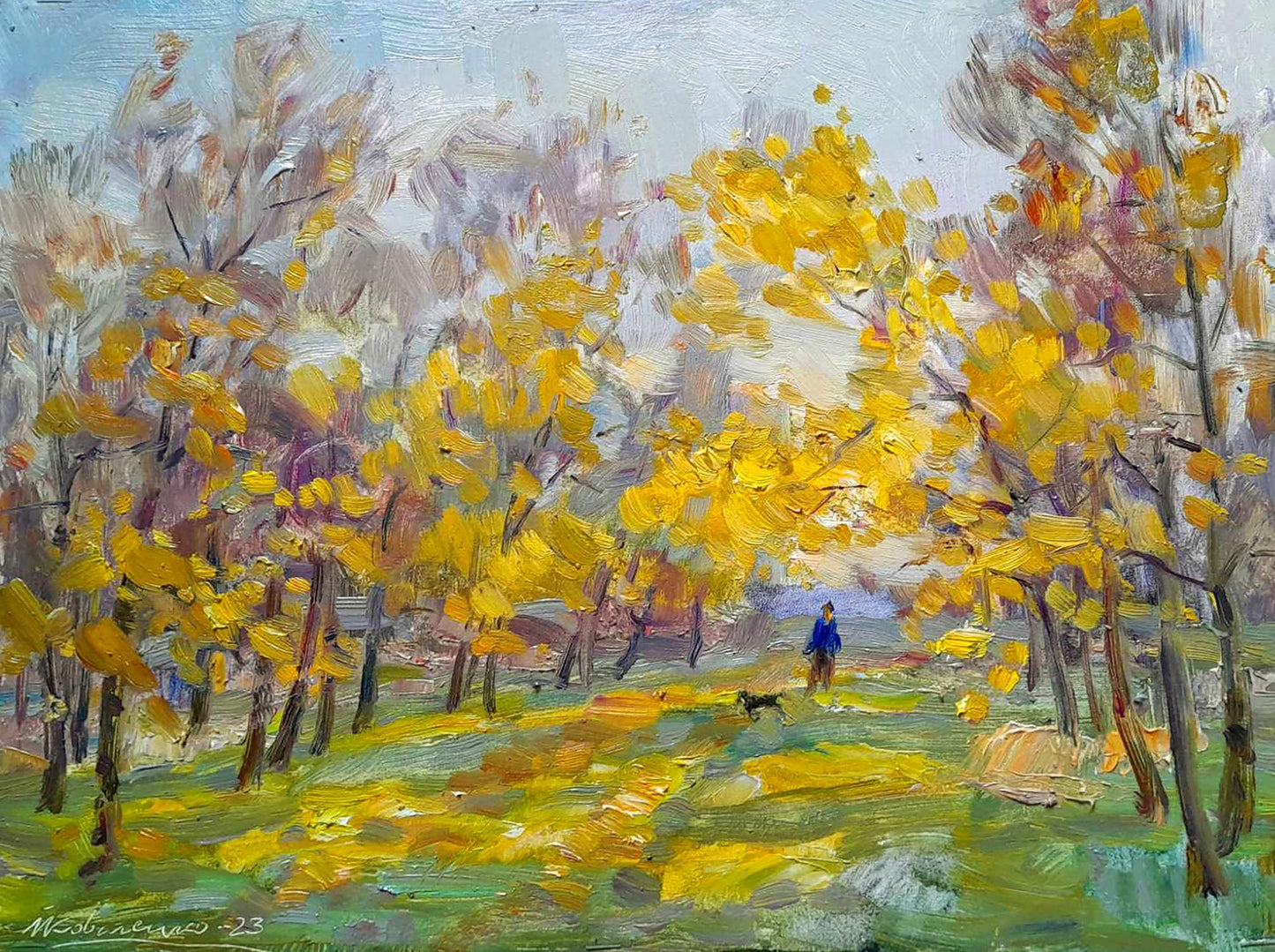 Oi painting On Fallen Leaves by Ivan Kovalenko: vibrant autumn landscape