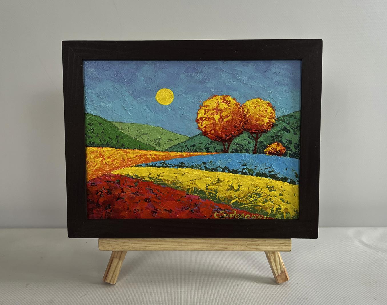 Oil painting Autumn evenings in the meadows by V. Zadorozhnya in wooden frame