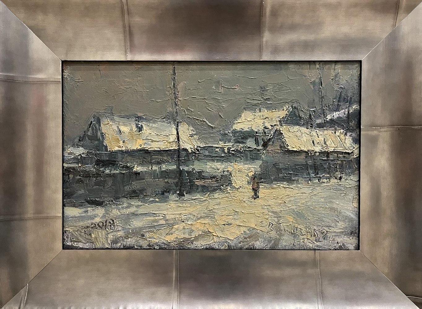Oil painting It Poured by Volodymyr Pashchenko snowy village scene