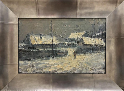 Oil painting It Poured by Volodymyr Pashchenko snowy village scene