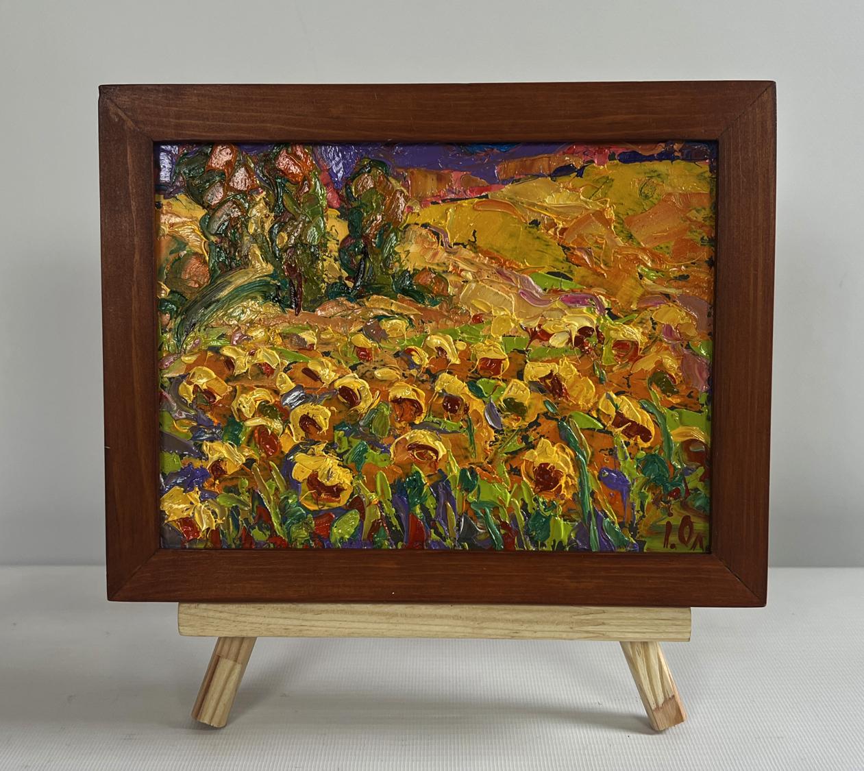 Oil painting Field of sunflowers by Oleksiy Ivanyuk in wood frame