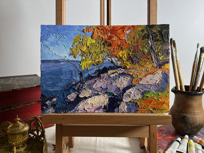 Vibrant impressionist oil painting Autumn fishing by Boris Serdyuk
