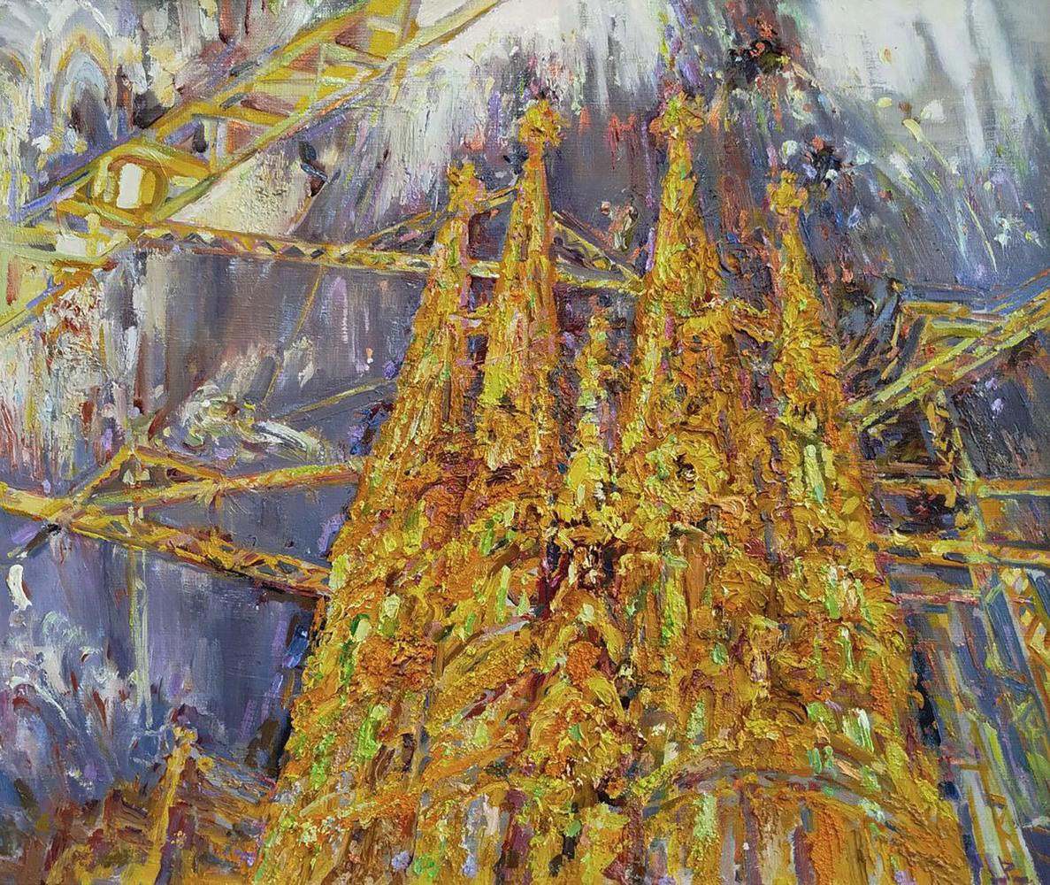 Vibrant impressionist oil painting of Sagrada Familia by Leonid Pavlenko