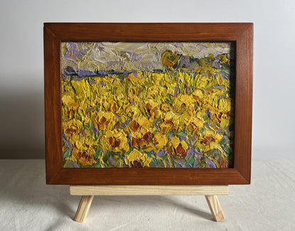 Oil painting Field of sunflowers by Oleksiy Ivanyuk in wooden frame