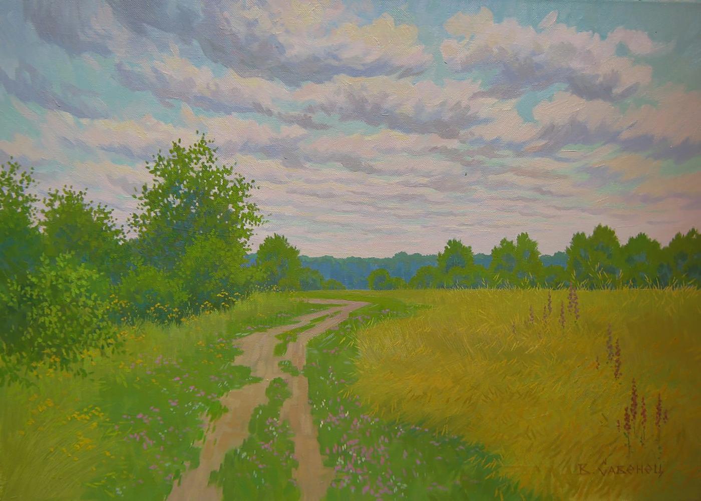 Oil painting Road through the meadows by Valery Savenets serene landscape