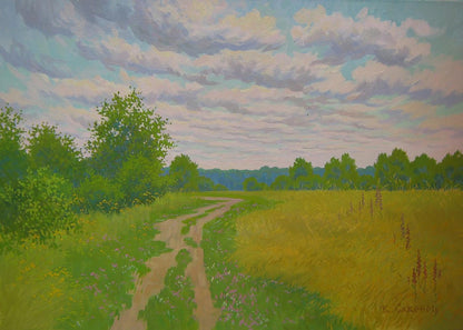 Oil painting Road through the meadows by Valery Savenets serene landscape