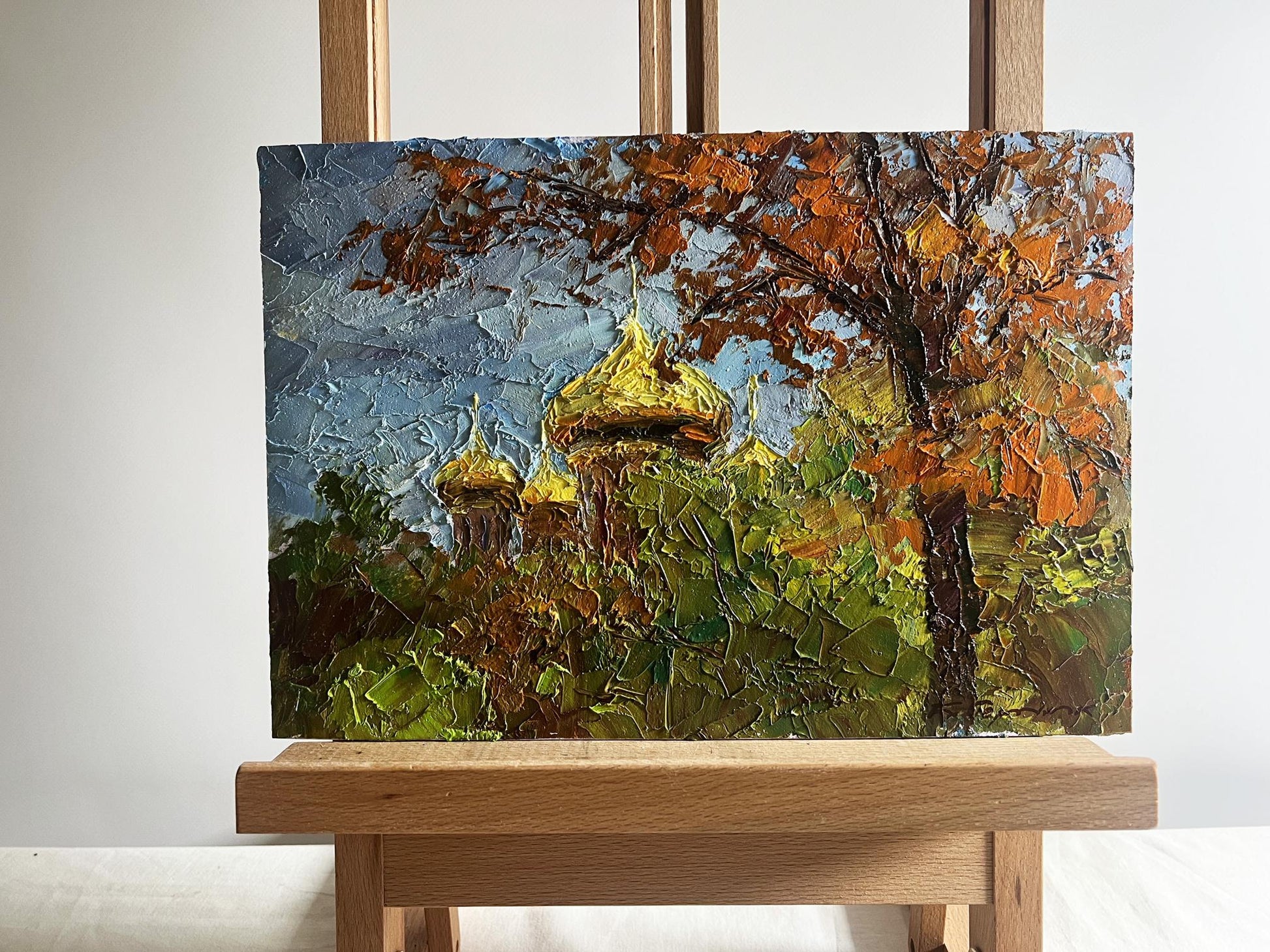 Oil painting Golden domes behind the trees by Boris Serdyuk